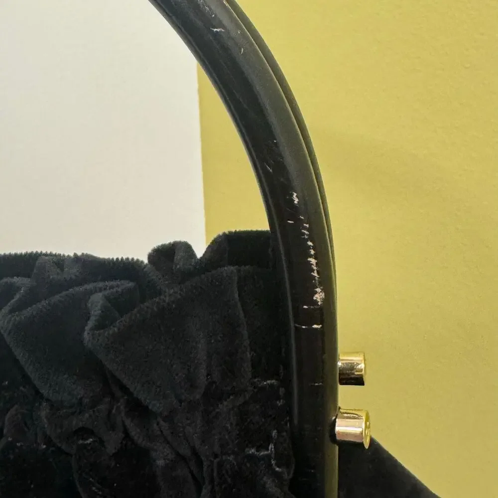 Kate Spade Maya Wood Handle Black Velvet Purse Handbag Turnlock Classic